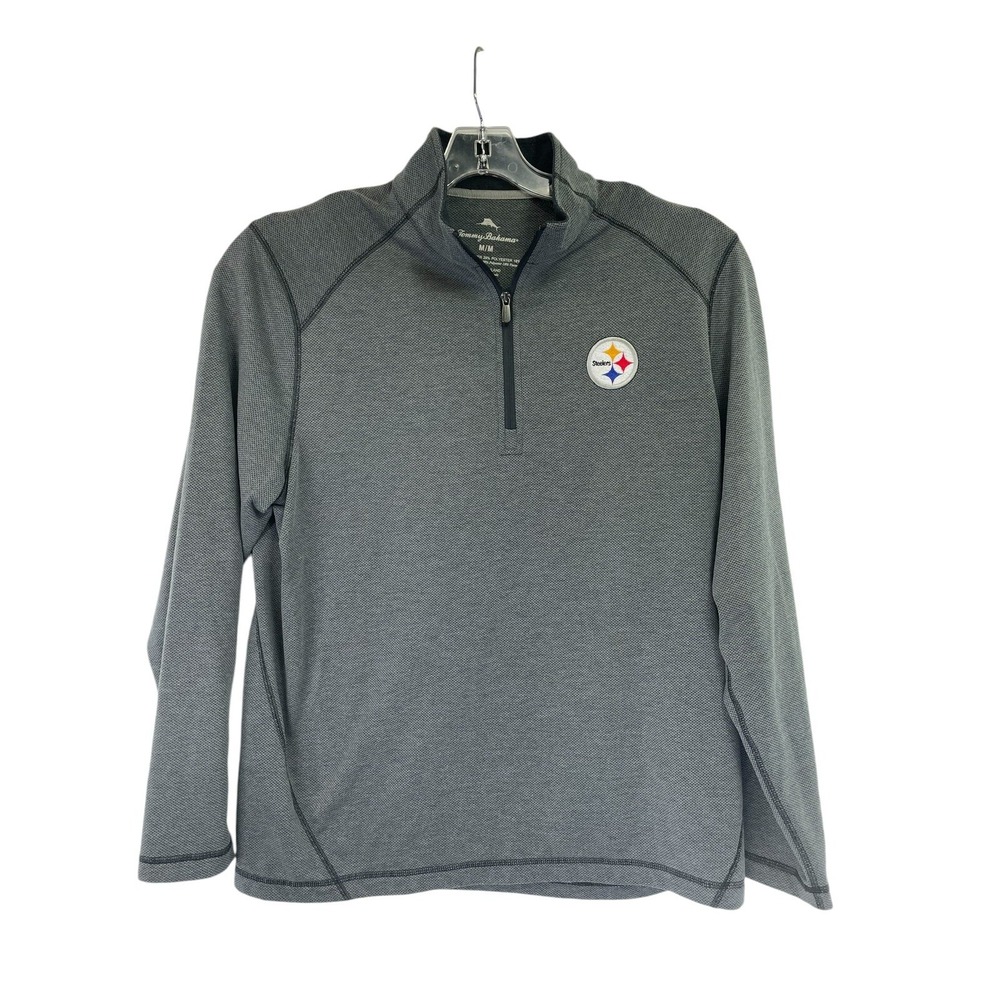 Pittsburgh Steelers /Tommy Bahamas Mens Medium Grey 1/4 ZIP Knit Shirt (R41) EUC